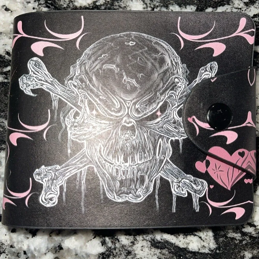 Motörhead Classic Print wallet Pink Hearts Skull Snap